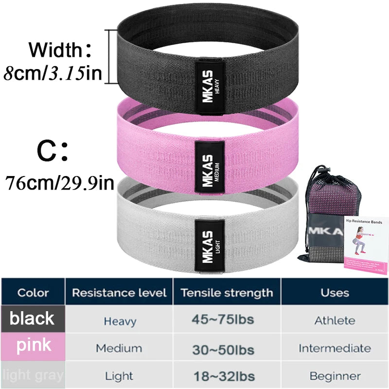 Hip Fitness Resistance Bands Exercise Workout Set Fabric Loop Yoga Booty Bands 3-Piece