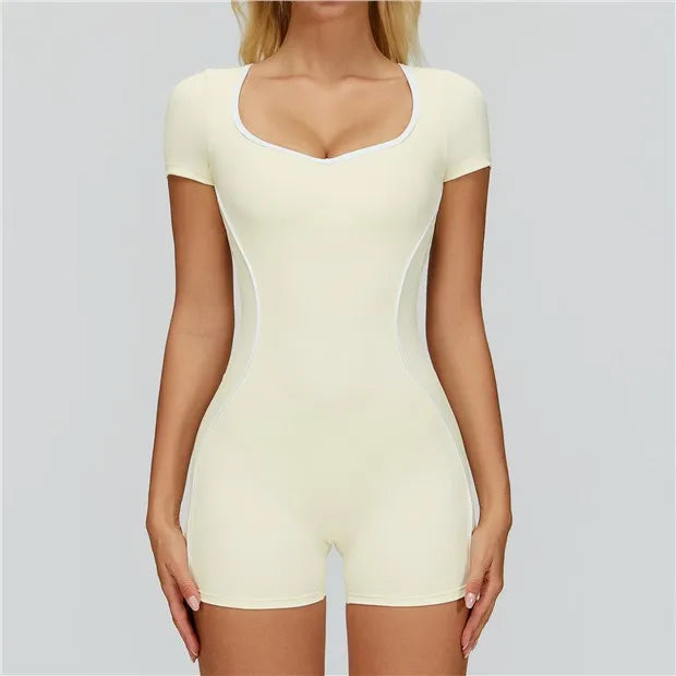Open Back Gym Bodysuit Short Sleeve