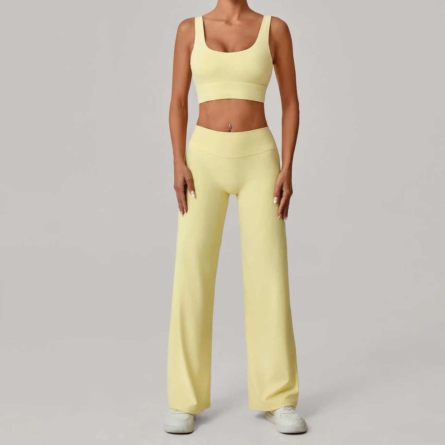 New Women Yoga Set Double Strap Bra Straight Leg Pants Quick Dry Gym Fitness Workout Clothes Outdoor Running Sports Set