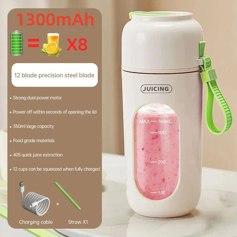 Portable Multi-function USB Wireless Juicer 12-blade Head Fast Juice Extraction 2600mAh Capacity Indoor and Outdoor Mixing Cup