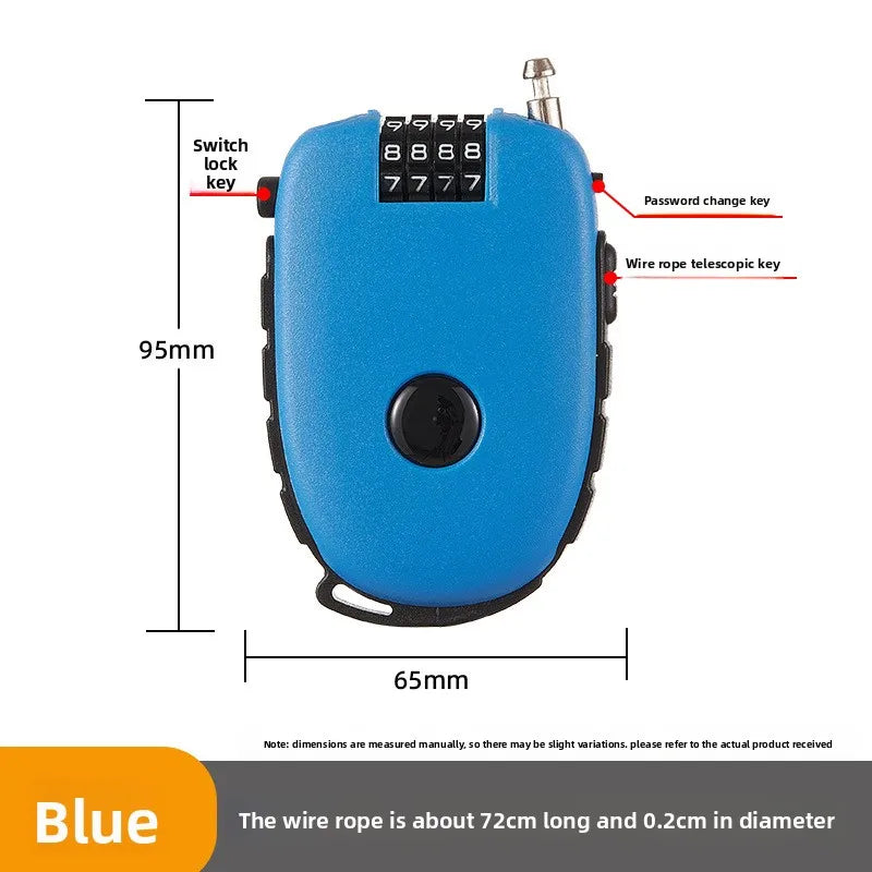 Portable Steel Wire Lock, Stretchable Steel Wire Helmet Lock, Baby Car Lock, Portable Treasure Ruyi Steel Wire Portable Lock