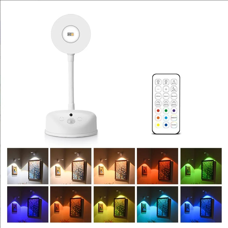KFV Wireless Wall Light Rechargeable Poster Light Intelligent Human Sensing Dimmable Led RGB Spotlight Lighting Pictures Light