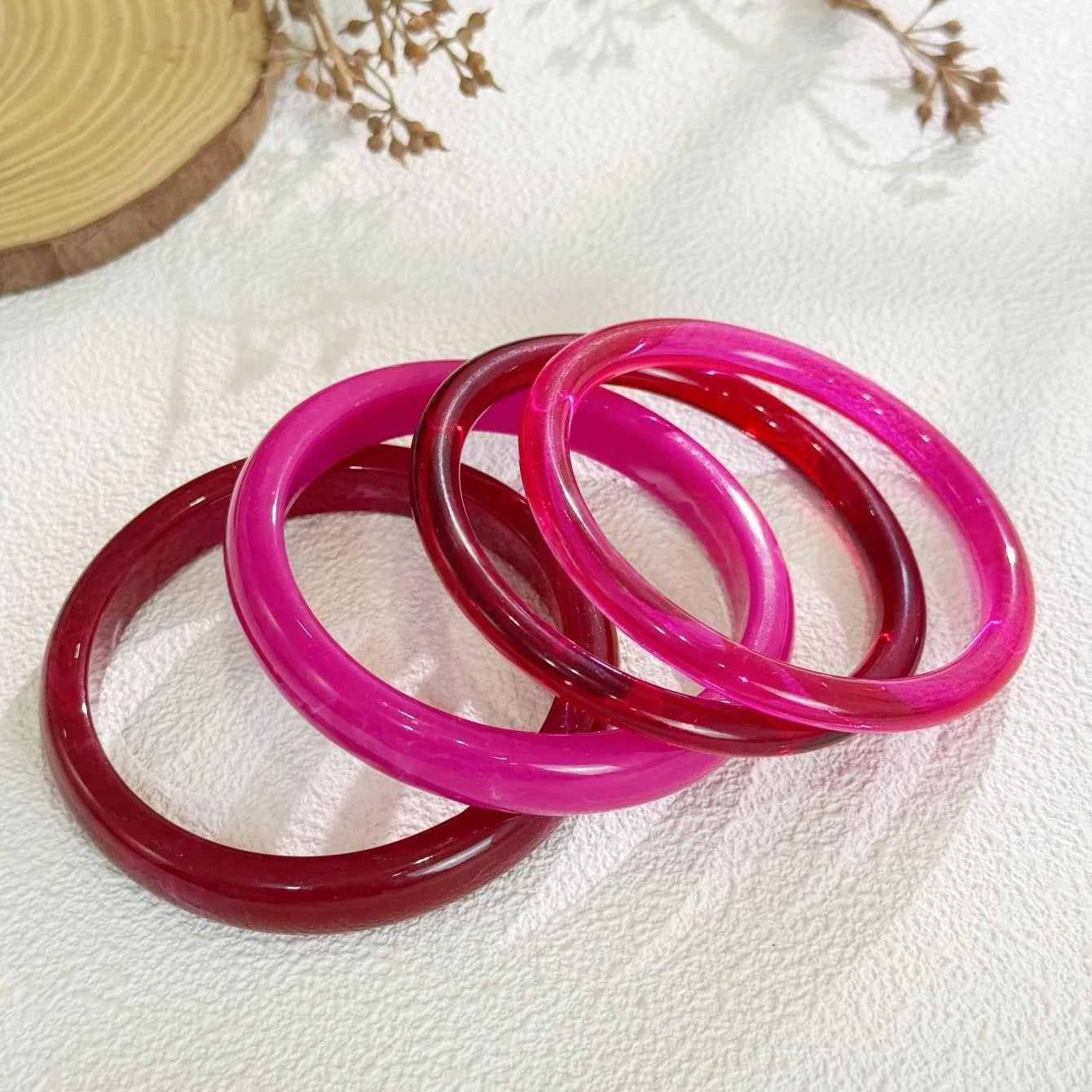 4-Piece-Set Resin Texture Acrylic Bangle Suit for Women Simple Versatile Opening Smudging Bangles Light Luxury Fashion Jewelry