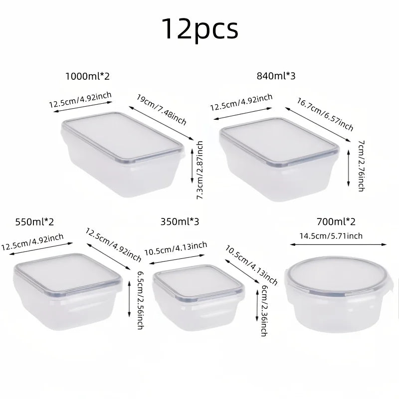 12/16/24pcs Reusable Food Storage Container with Lid, Sealed Plastic Box, Suitable for Kitchen Storage/Picnic/Camping and Office