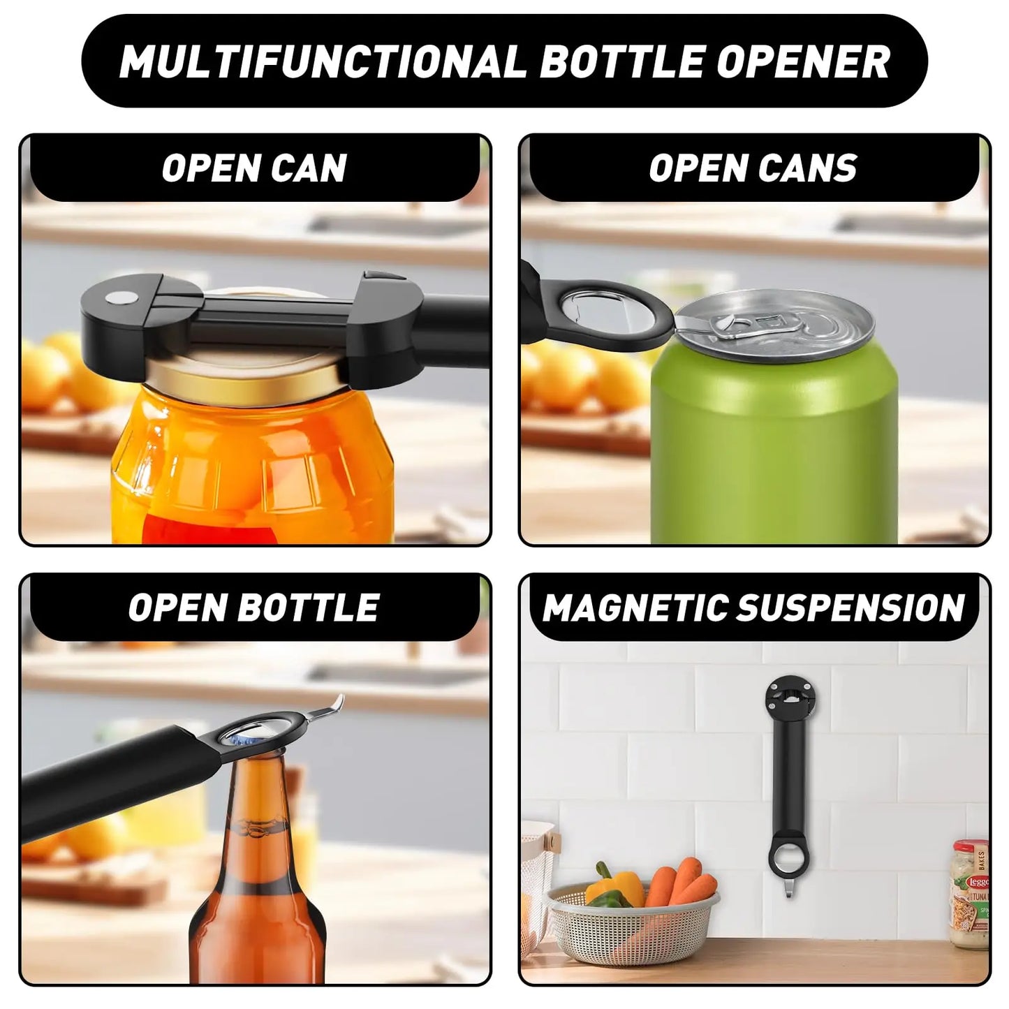 Jar Opener Bottle Opener Multifuction Retractable Magnetic Can Opener Kitchen Gadgets for Weak Hands and Seniors with Arthritis