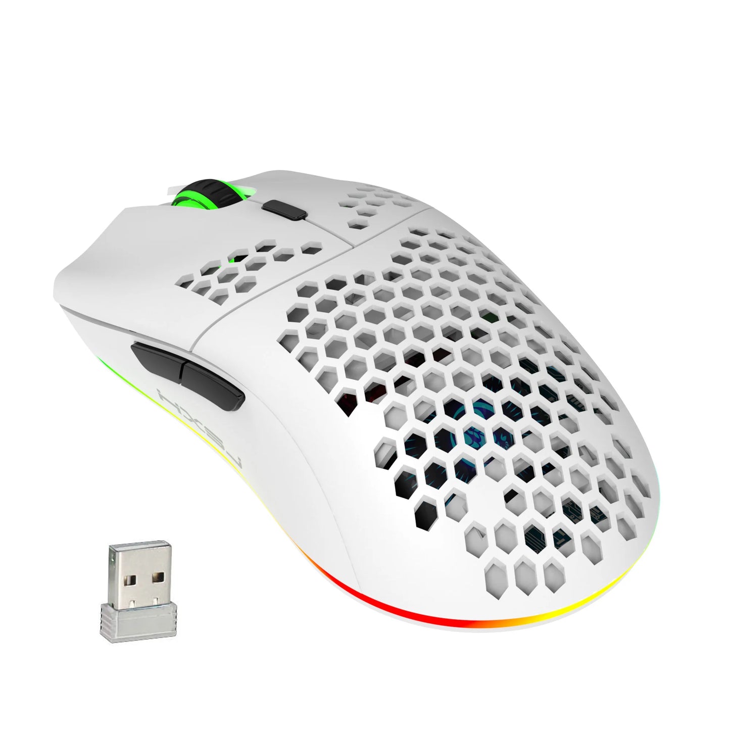 Wireless Mouse 2.4G with Built-in Rechargeable Battery, RGB Lighting, Honeycomb Design, Plug-and-Play USB