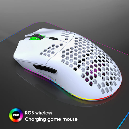Wireless Mouse 2.4G with Built-in Rechargeable Battery, RGB Lighting, Honeycomb Design, Plug-and-Play USB
