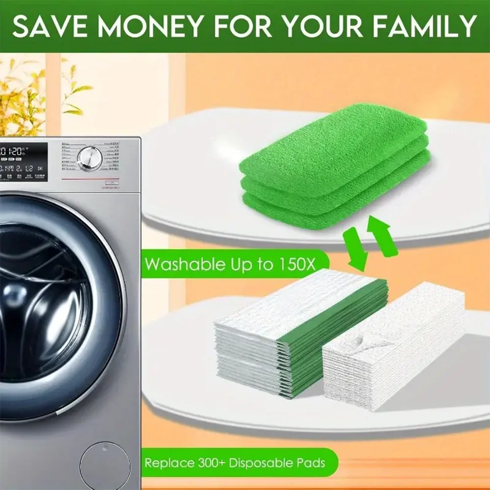 6Pcs Reusable Mop Replacement Pads: Washable, Durable and Highly Absorbent for Dry and Wet Cleaning.