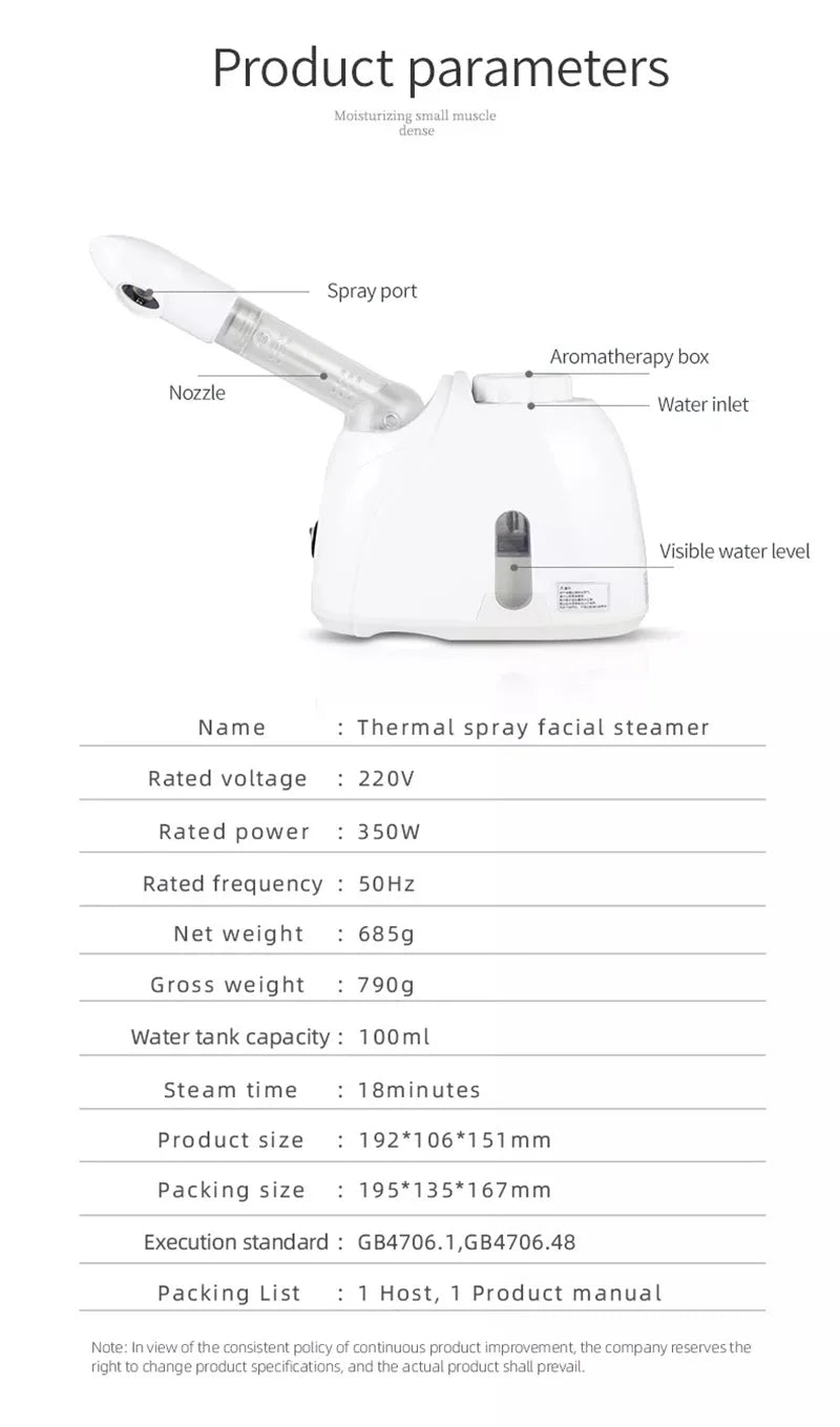 Ozone Facial Steamer Warm Mist Humidifier for Face Deep Cleaning  Home Spa Skin Care Whitening