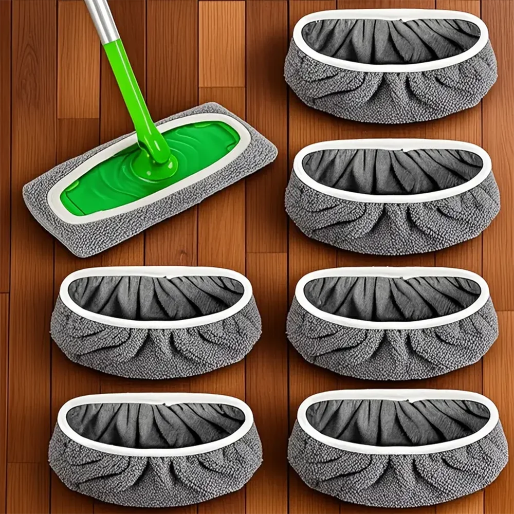 6Pcs Reusable Mop Replacement Pads: Washable, Durable and Highly Absorbent for Dry and Wet Cleaning.