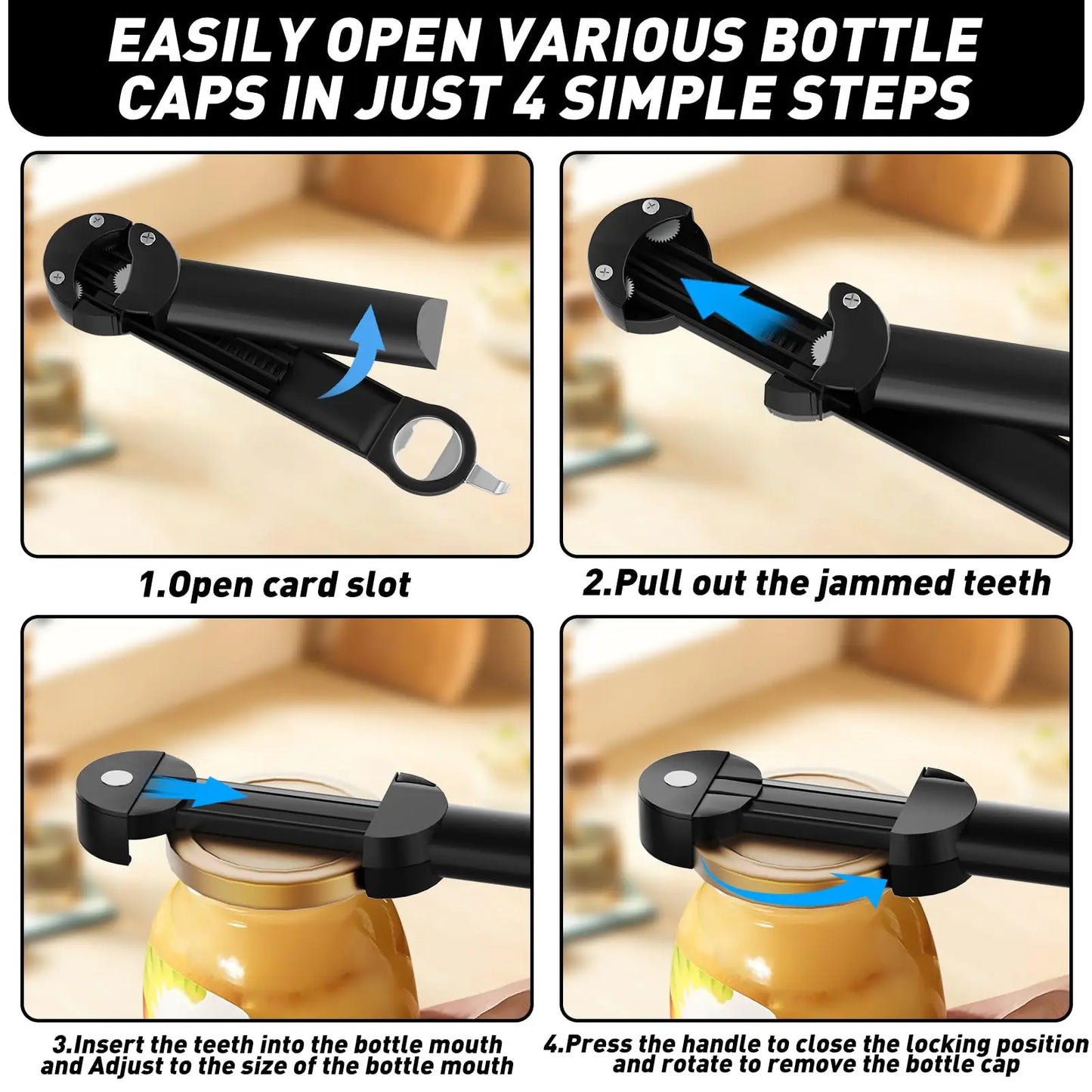 Jar Opener Bottle Opener Multifuction Retractable Magnetic Can Opener Kitchen Gadgets for Weak Hands and Seniors with Arthritis