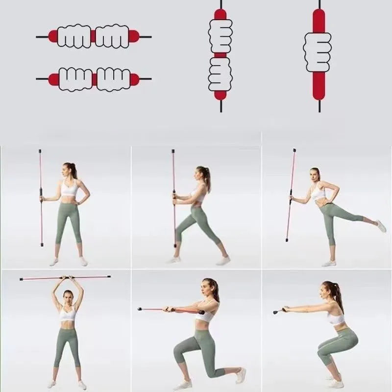 Yoga Fitness Flexi Bar Training Rod Arm Muscle Workout Slimming Yoga Elastic Stick Vibrating Comprehensive Training Detachable