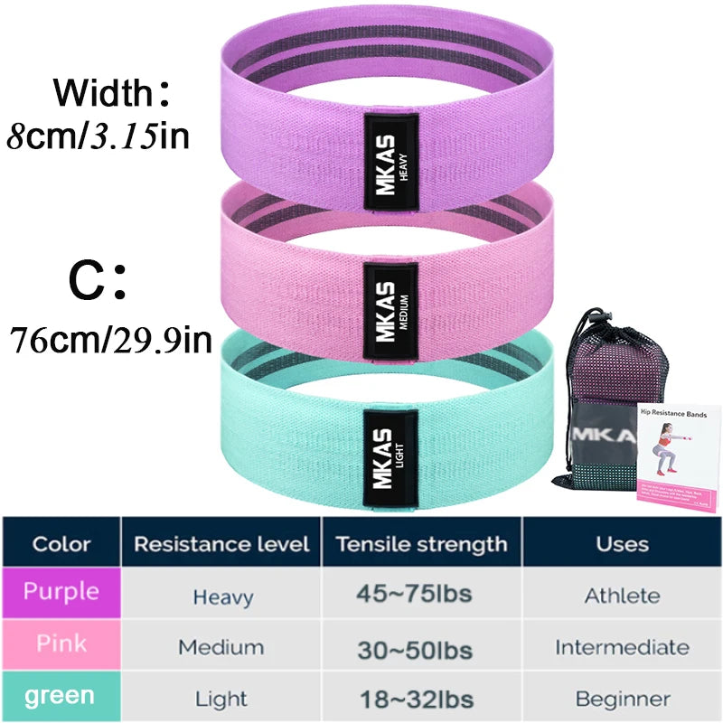 Hip Fitness Resistance Bands Exercise Workout Set Fabric Loop Yoga Booty Bands 3-Piece