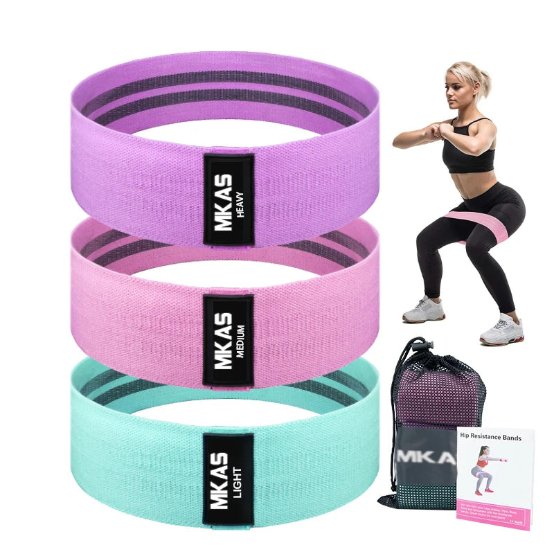 Hip Fitness Resistance Bands Exercise Workout Set Fabric Loop Yoga Booty Bands 3-Piece