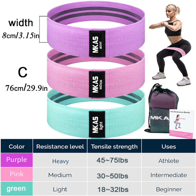 Hip Fitness Resistance Bands Exercise Workout Set Fabric Loop Yoga Booty Bands 3-Piece