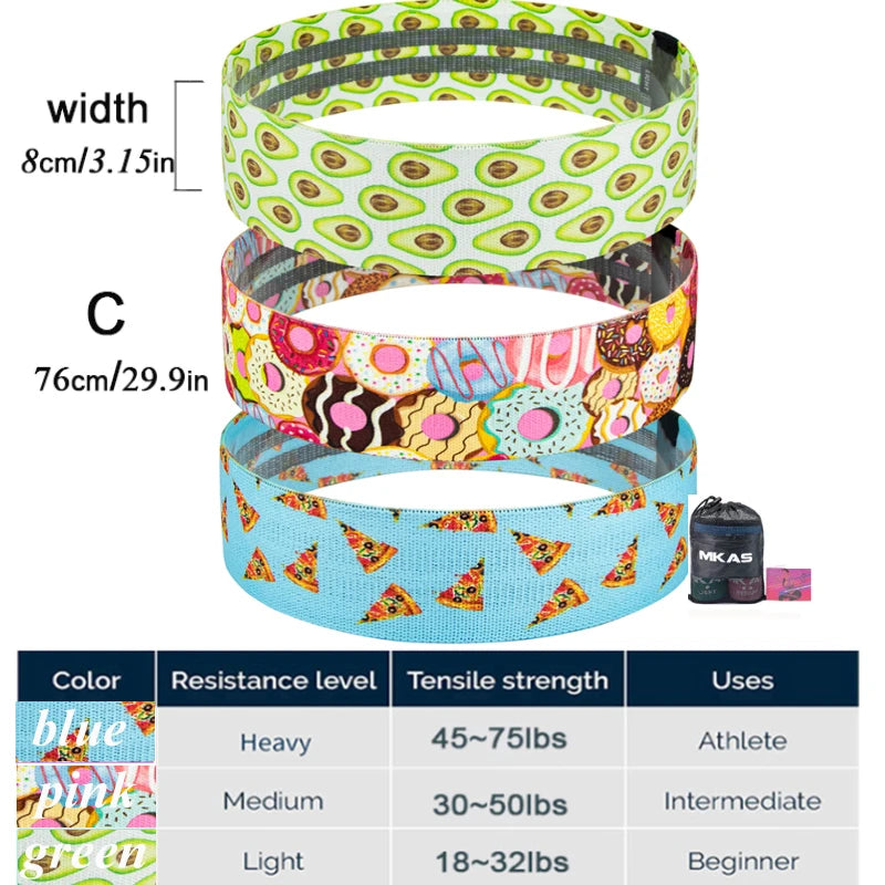 Hip Fitness Resistance Bands Exercise Workout Set Fabric Loop Yoga Booty Bands 3-Piece