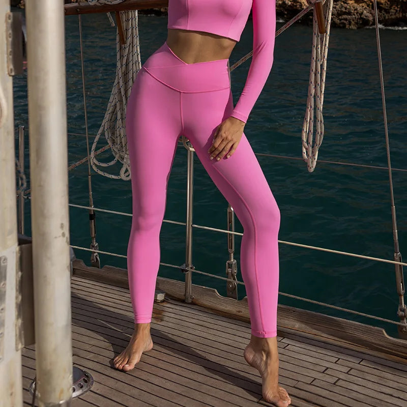 Women's High Waist Gym Tights Fitness Skirts 2 Piece Yoga Set Long Sleeve Lad