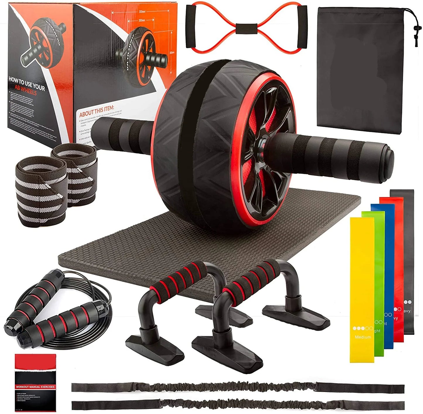 17-in-1 Home Gym Set Workout Fitness Equipment ABS Ab Wheel Roller and Exercise Mat Made of EVA and Plastic for Yoga Training