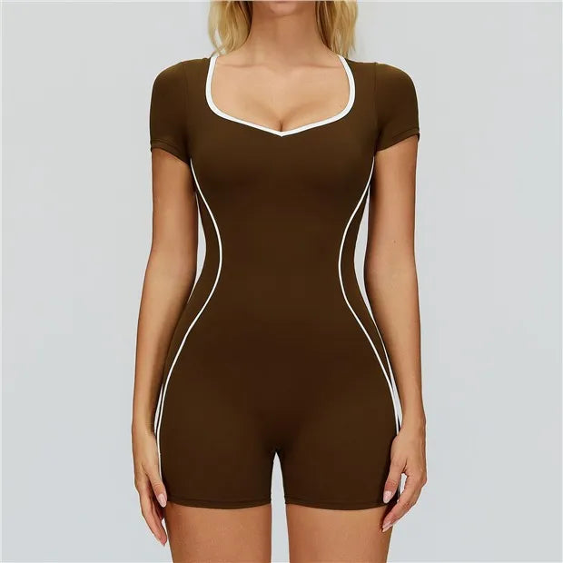 Open Back Gym Bodysuit Short Sleeve