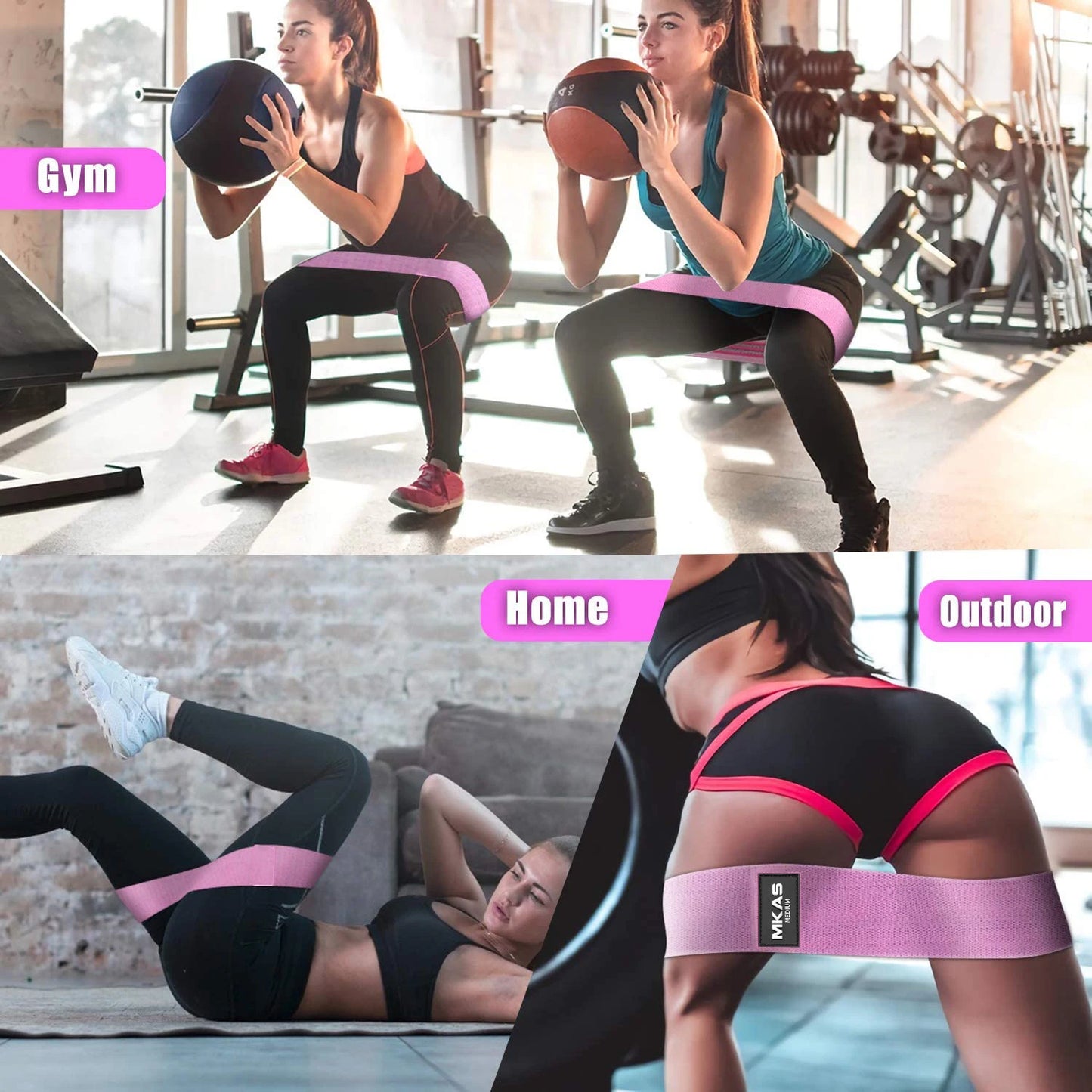 Hip Fitness Resistance Bands Exercise Workout Set Fabric Loop Yoga Booty Bands 3-Piece