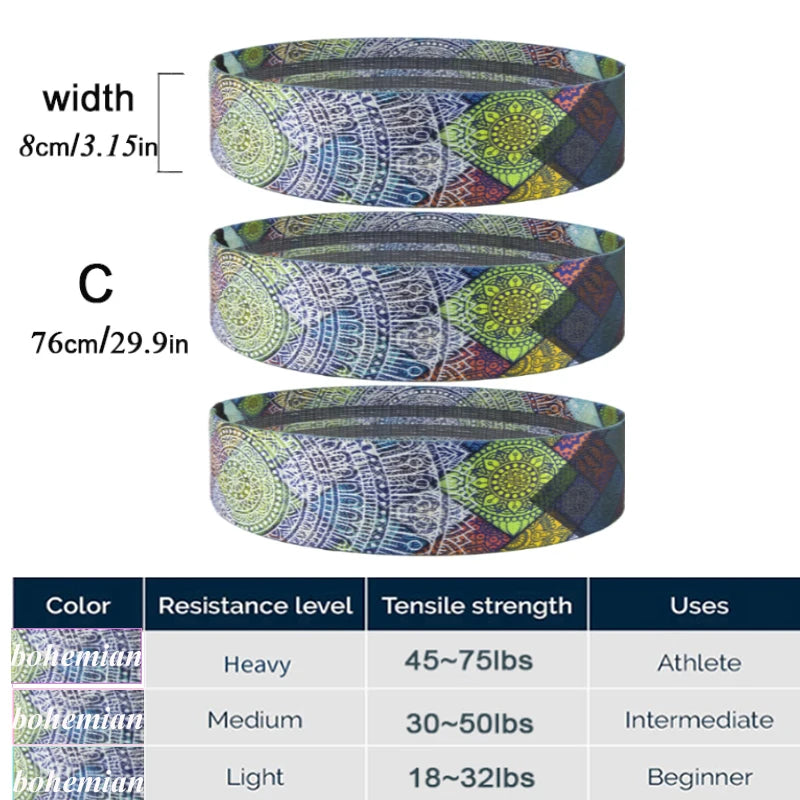 Hip Fitness Resistance Bands Exercise Workout Set Fabric Loop Yoga Booty Bands 3-Piece