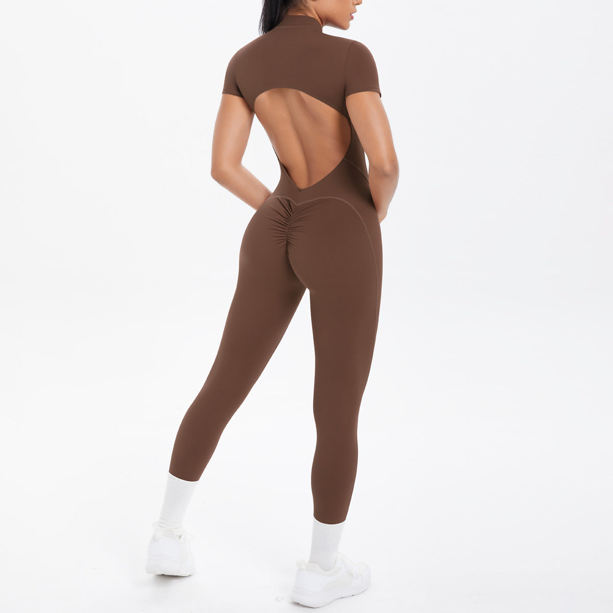 Sexy Backless Bodycon Scrunch Jumpsuit Raises Butt Women Dance Fitness Overalls Push Up