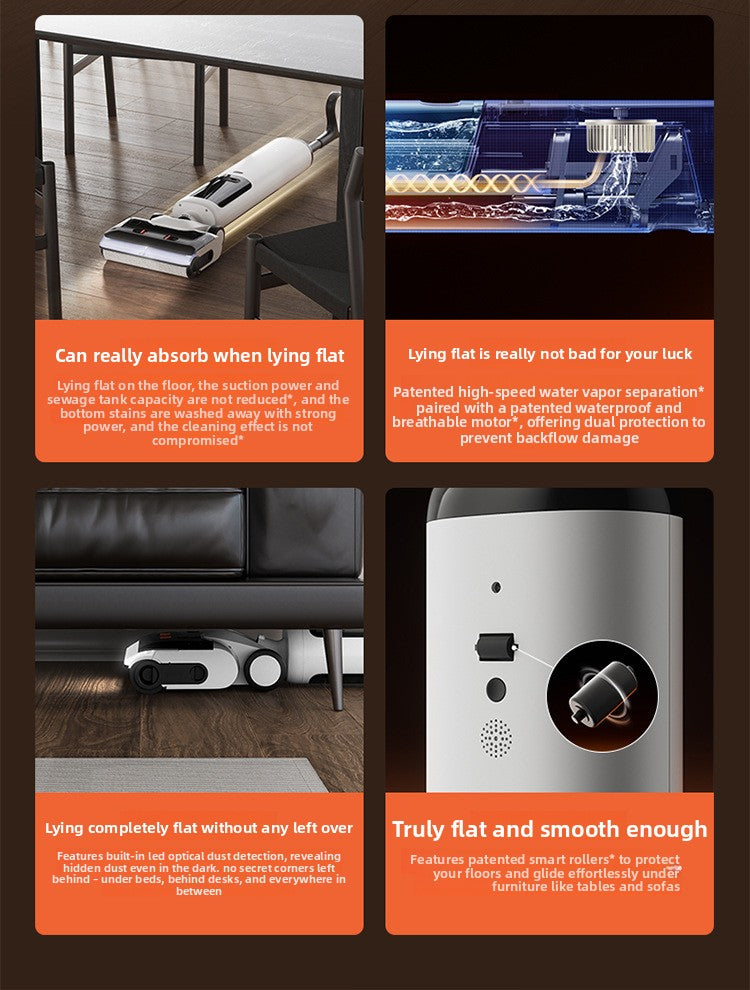 Cordless Houseuse Floor Washer (Wash, Mop, & Vacuum 3-in-1) – 180° Lay-Flat Design, High Suction, Foam Cleaning