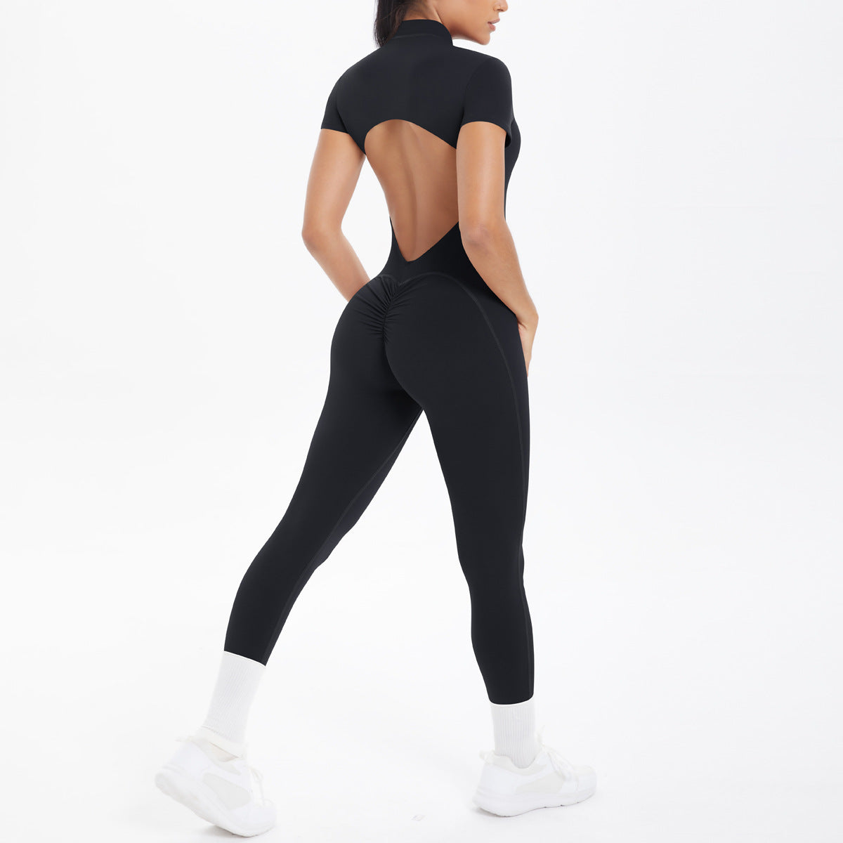Sexy Backless Bodycon Scrunch Jumpsuit Raises Butt Women Dance Fitness Overalls Push Up