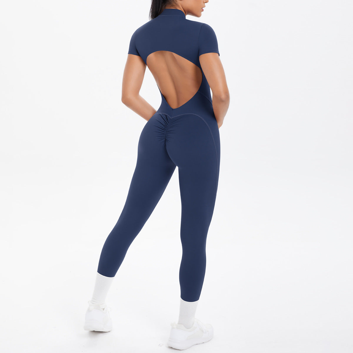 Sexy Backless Bodycon Scrunch Jumpsuit Raises Butt Women Dance Fitness Overalls Push Up