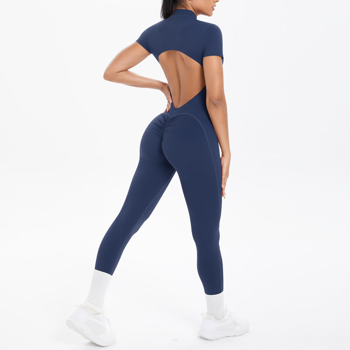 Sexy Backless Bodycon Scrunch Jumpsuit Raises Butt Women Dance Fitness Overalls Push Up