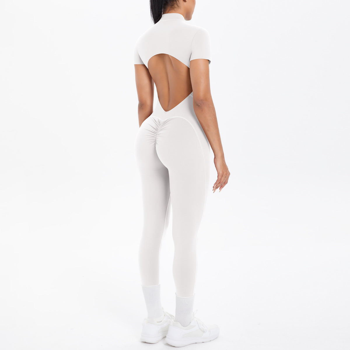 Sexy Backless Bodycon Scrunch Jumpsuit Raises Butt Women Dance Fitness Overalls Push Up