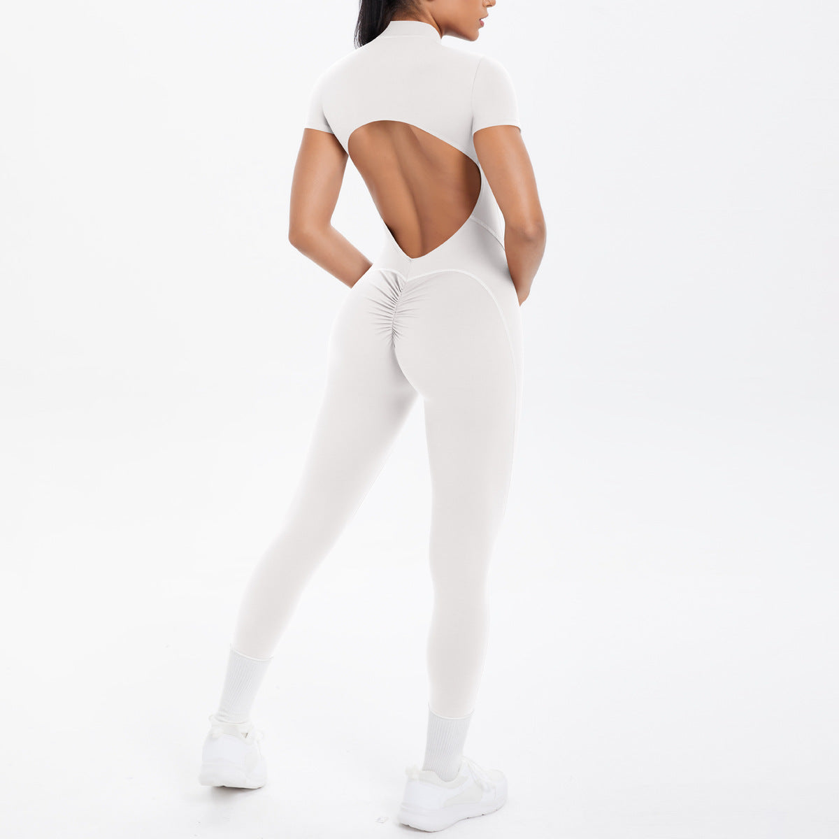 Sexy Backless Bodycon Scrunch Jumpsuit Raises Butt Women Dance Fitness Overalls Push Up