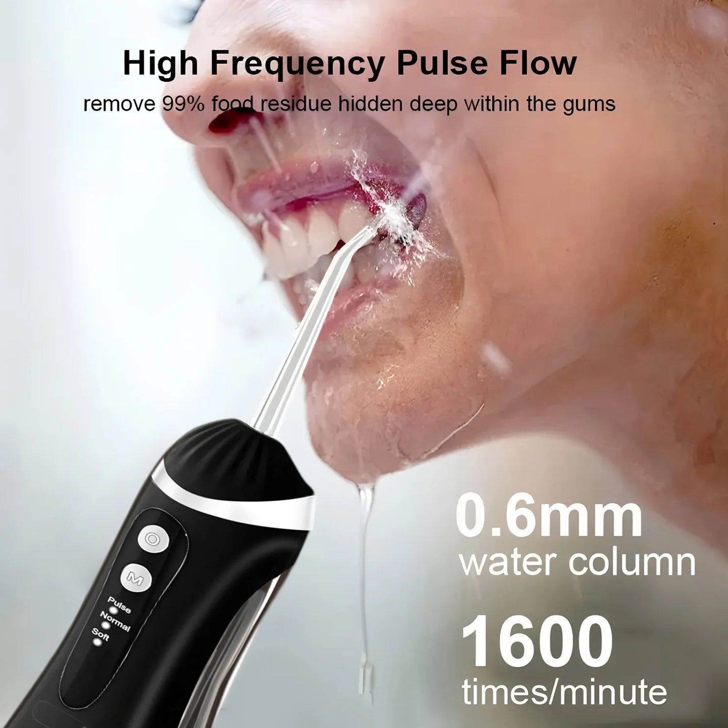 A16 Portable Cordless Water Flosser 3 Cleaning Modes Waterproof Rechargeable 4 Nozzles Dental Cleaner for Gum Health