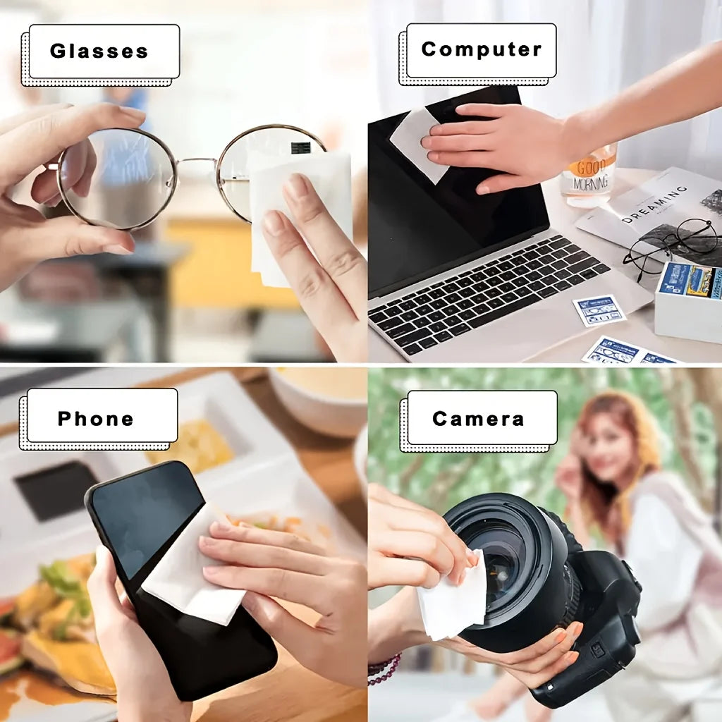 100 Disposable Eyeglass Cleaning Wipes - Individually Packaged, Suitable for Eyeglasses, Smartphones, Tablet Screens - Special for Sensitive Surfaces, No Residue, Phone Screen Cleaning
