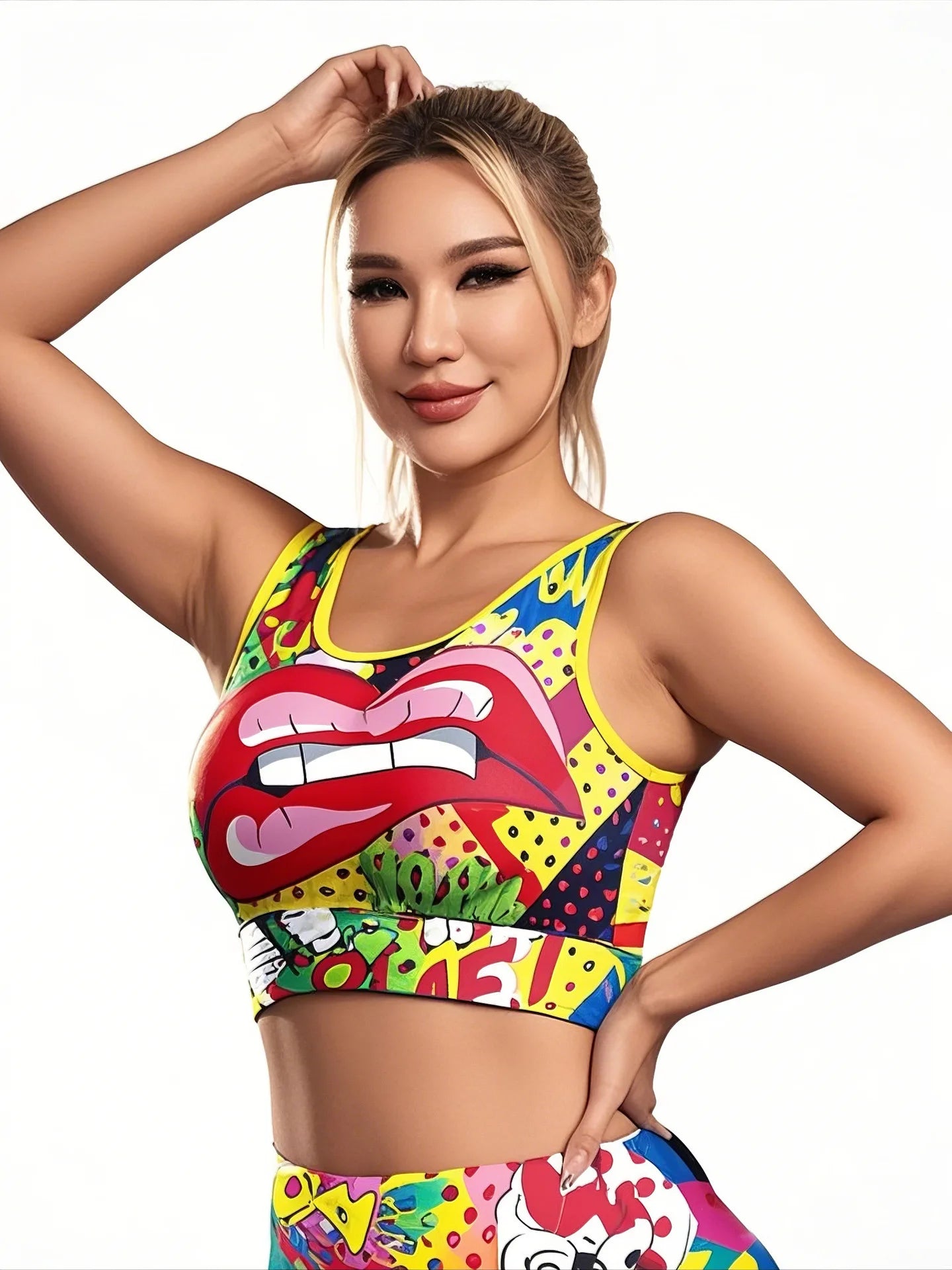 LEOSOXS Digital Printing 2piece Yoga Set Running Sports Gym Cycling Workout Comfortable
