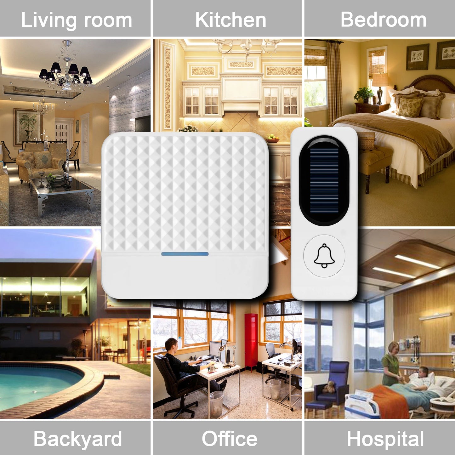 Solar Powered Doorbell, Operating at Over 1000 Feet with 52 Melodies, 4 Volume Levels & Flash Waterproof Door Chime Kit