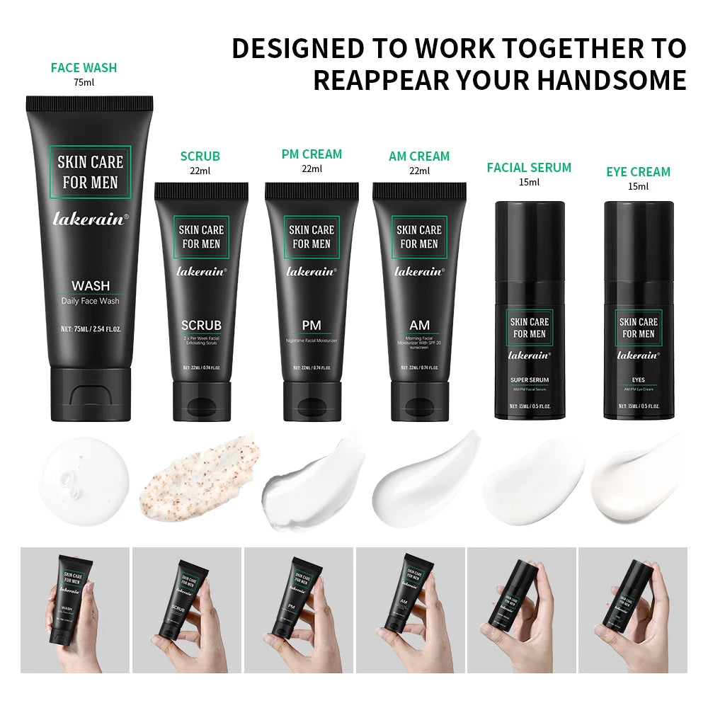 Skin Care Set for Men Essential Routine Daily Face Wash Facial Scrub Moisturizer SPF Night Cream Hydrated Skin Gifts For Men Ski