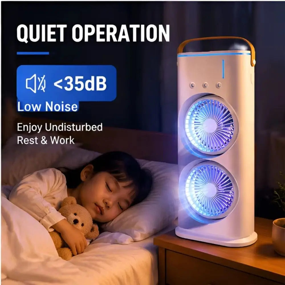 Household 3 In 1 Air Conditioner Dual-Head Portable Humidifier Adjustable Wind Speed Desktop Cooling Fan Air Cooler Bedroom
