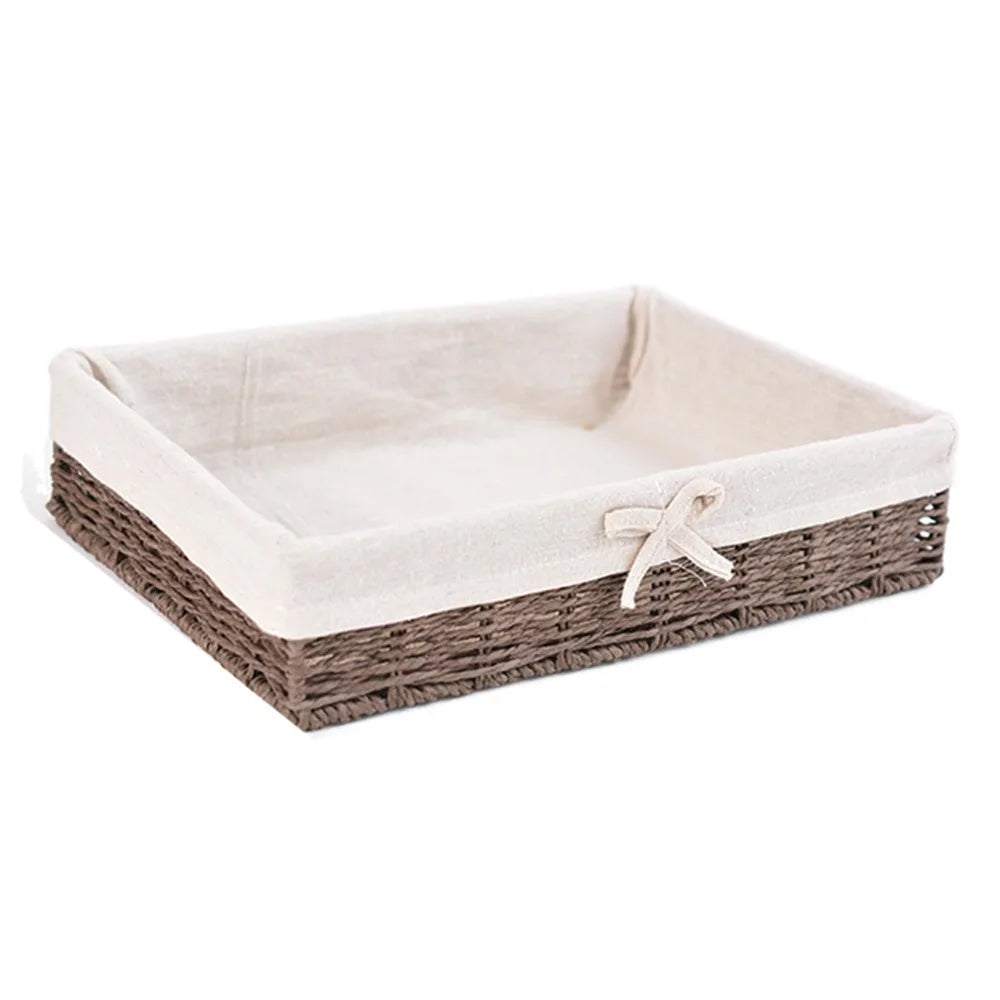 Rectangular Handmade Rattan Storage Baskets French Style Bow Weaving Storage Tray Reusable Bohemian Style Cosmetics Storage Box