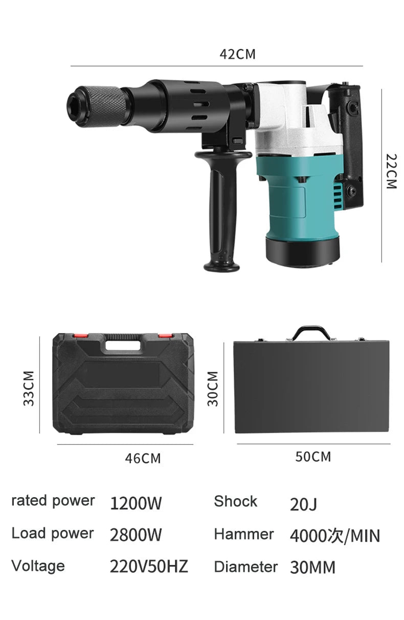 Heavy Duty Electric Hammer, Single Use Light, Electric Pick Wall Demolition, Water Electricity Installation, Concrete Grooving,