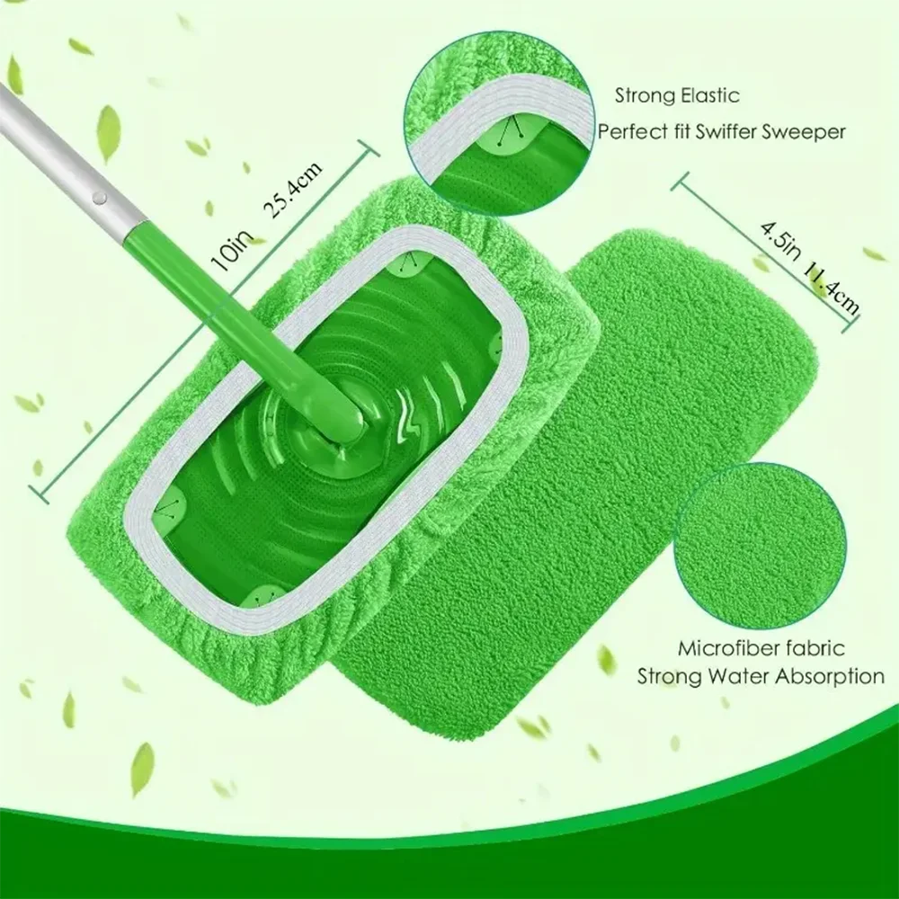 6Pcs Reusable Mop Replacement Pads: Washable, Durable and Highly Absorbent for Dry and Wet Cleaning.