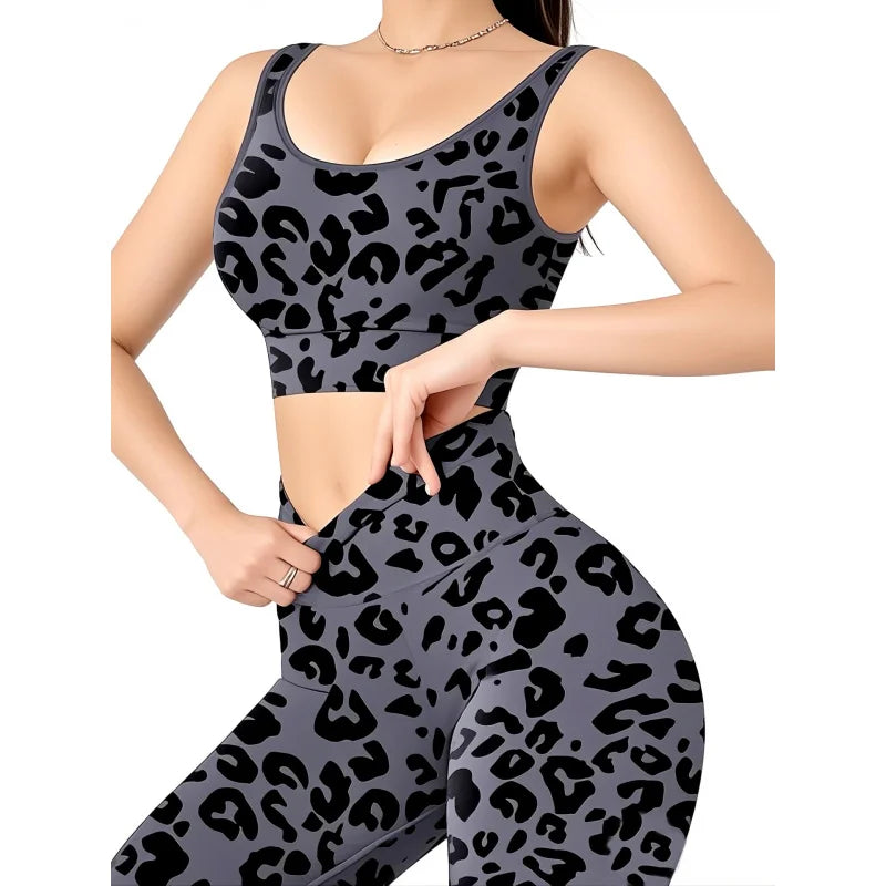 LEOSOXS Digital Printing 2piece Yoga Set Running Sports Gym Cycling Workout Comfortable