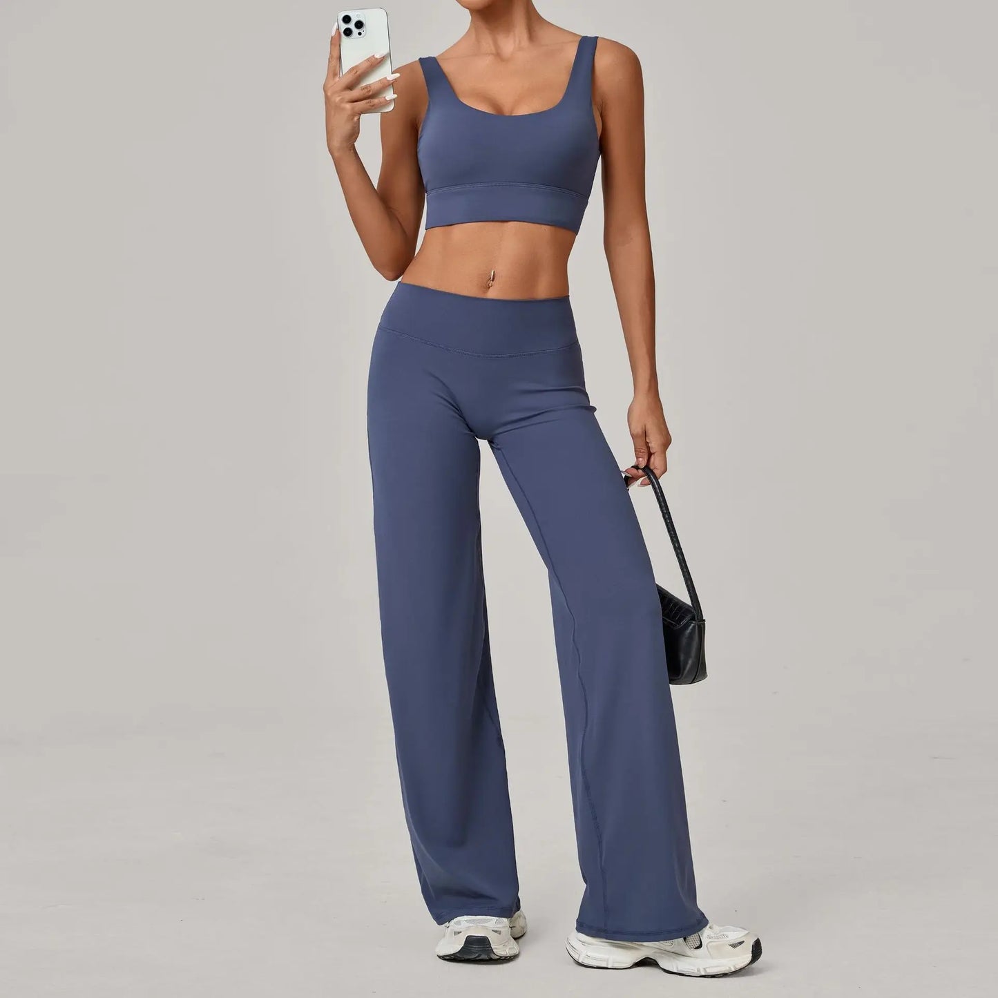 New Women Yoga Set Double Strap Bra Straight Leg Pants Quick Dry Gym Fitness Workout Clothes Outdoor Running Sports Set