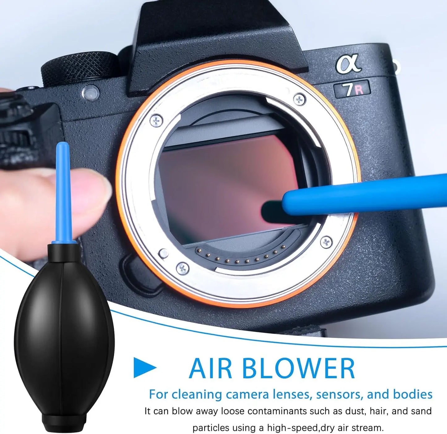 Camera Cleaning Kit, Professional Lens & Sensor Cleaner for DSLR Mirrorless, with Lens Pen, Air Blower, Brush, Cleaning Solution