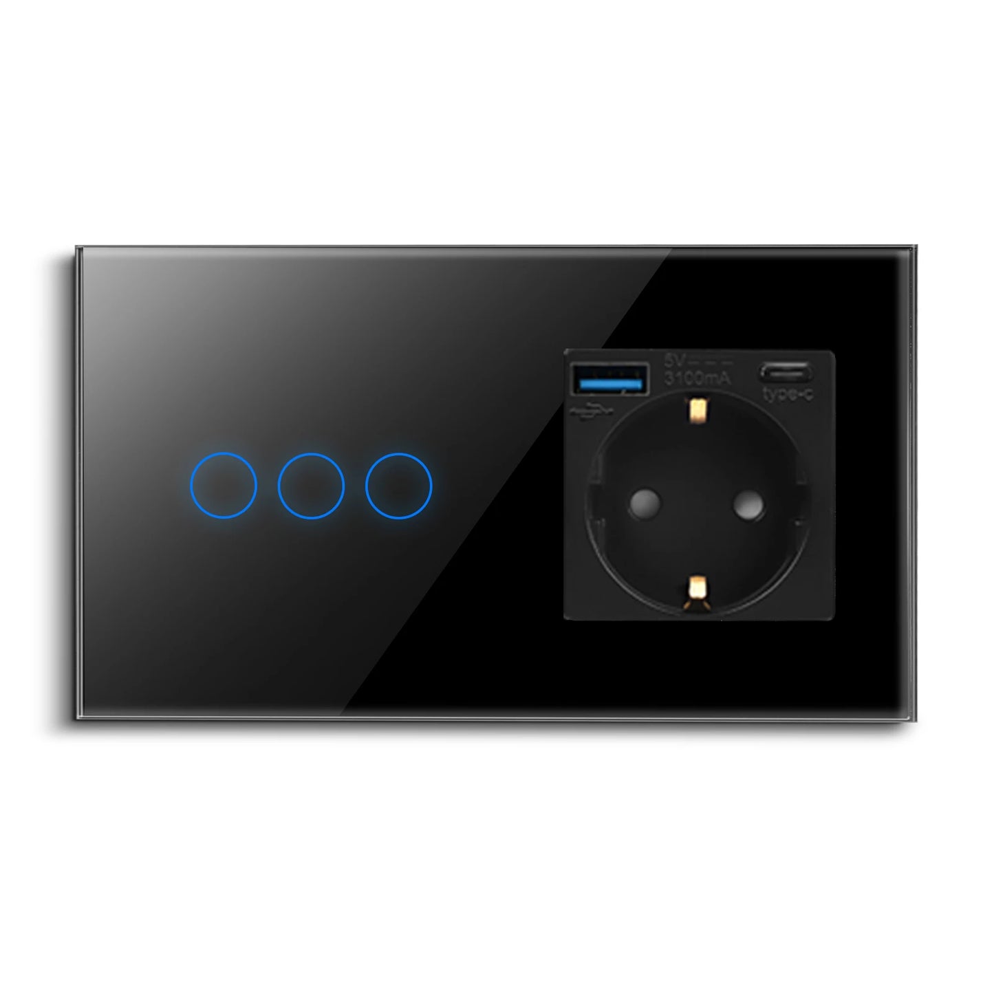 Bingoelec Black Sockets And Switches With Crystal Glass Panel Home Improvement