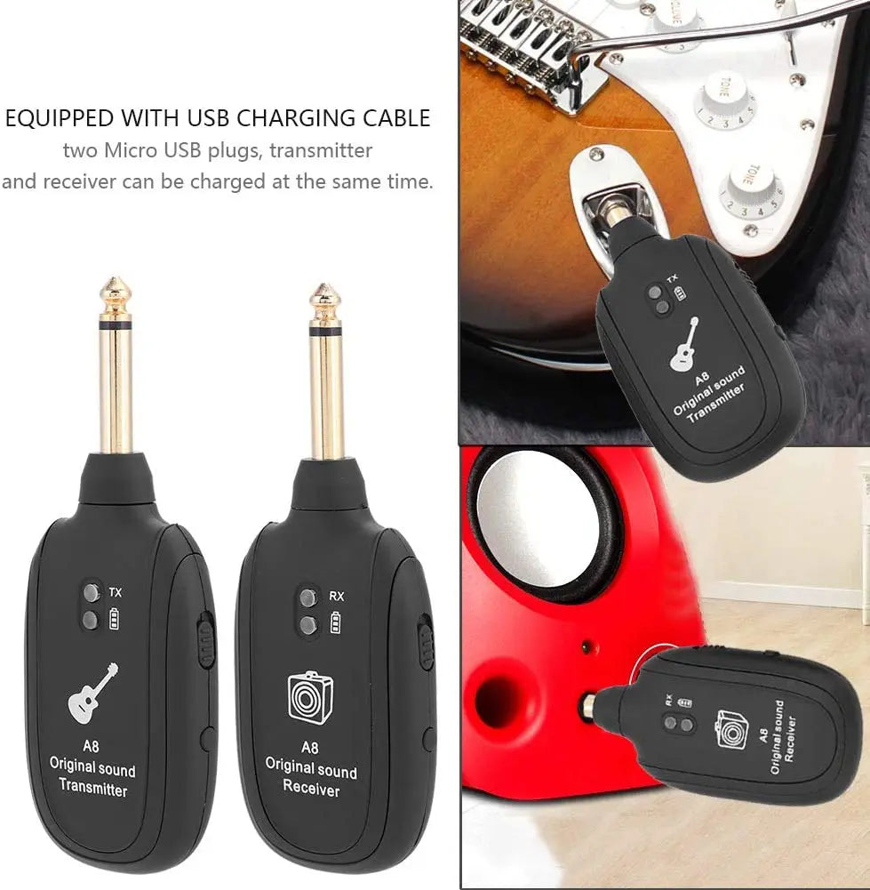 Miwayer A8 Guitar Wireless System - Built-in Rechargeable Transmitter & Receiver for Electric Guitar/Bass