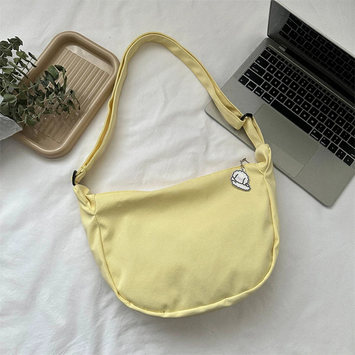 Minimalist Crossbody Bag with Puppy Pendant - Spacious & Stylish Scratch-Resistant Nylon Shoulder Bag  for Daily Essentials