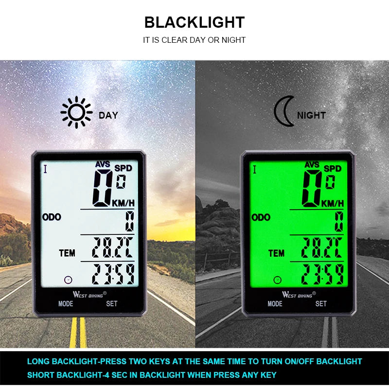 WEST BIKING Bike Compuer Stopwatch IPX6 Waterproof 2.8In Cycling Speedometer Wireless Multifuction 2 Backlight Modes Odometer