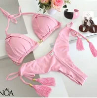 2025 new printed neck halter women's swimsuit suspender sexy bikini split-band hot spring swimsuit