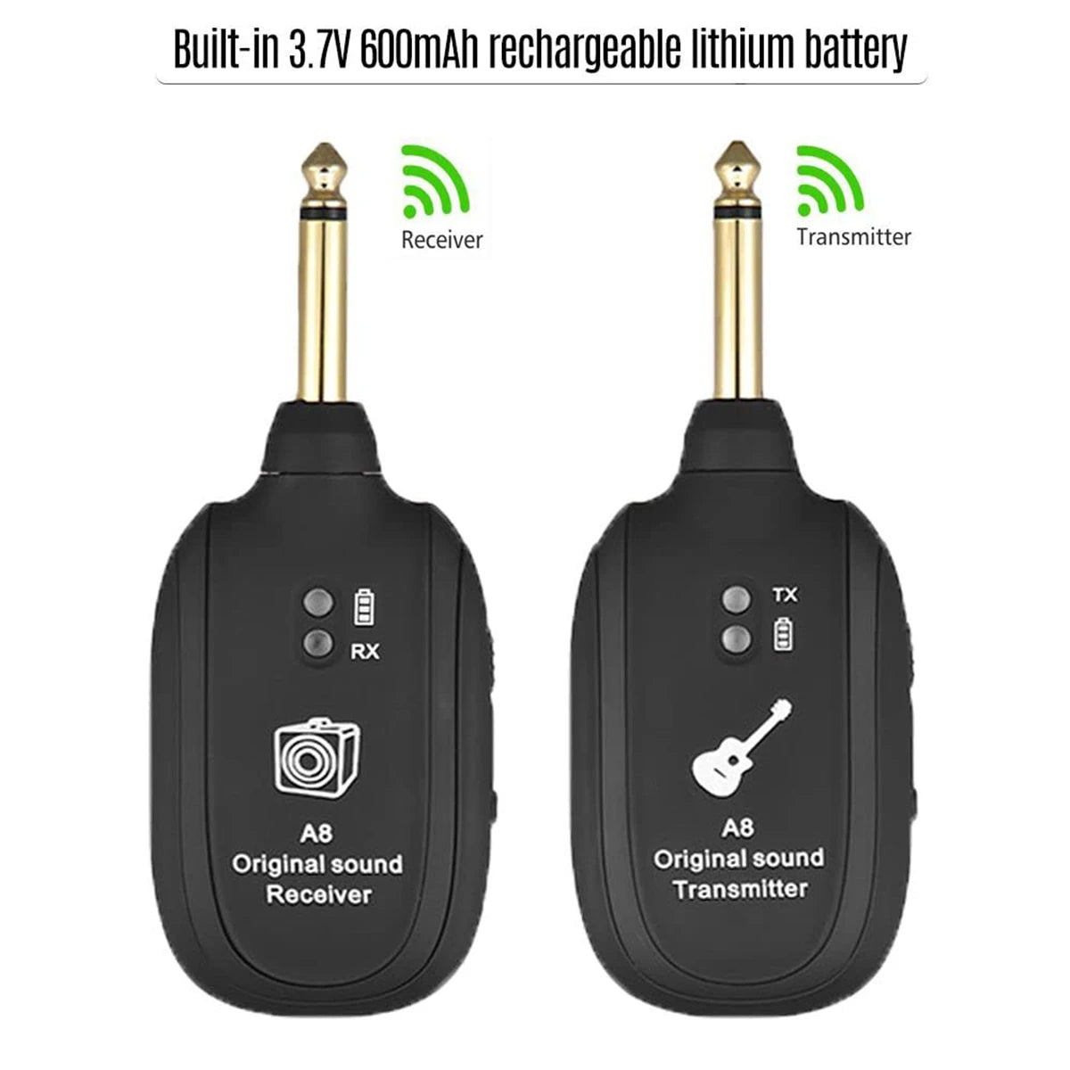 Miwayer A8 Guitar Wireless System - Built-in Rechargeable Transmitter & Receiver for Electric Guitar/Bass
